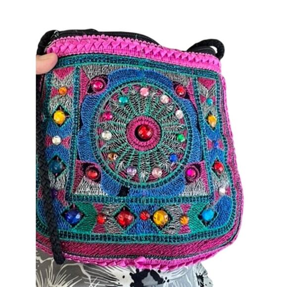 Small Colorful Boho beaded purse bohemian decorative hippie crossbody zip up - Picture 6 of 6